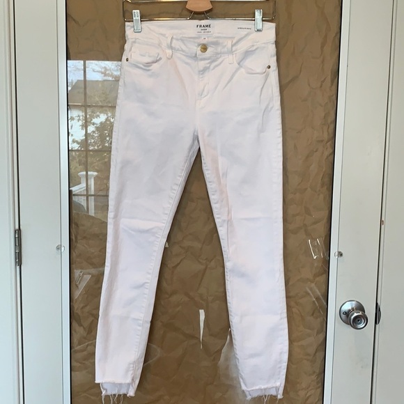 Frame Denim | White Le Skinny de Jeanne Raw Stagger Hem Jeans Classic Skinny 28 - Picture 2 of 16